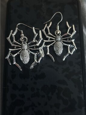 Silver Spider Web Dangle Earrings